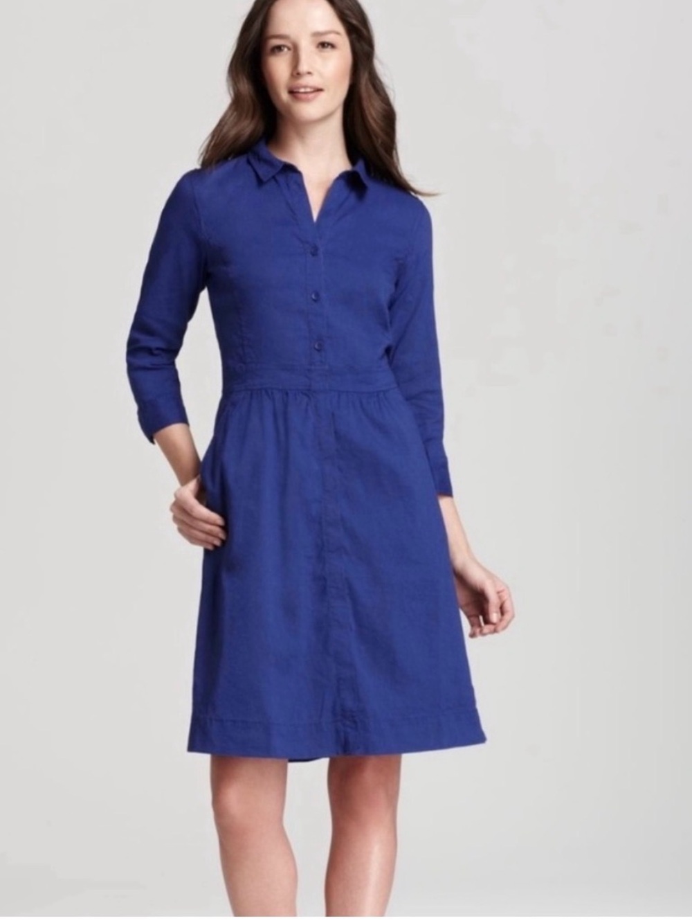 Eileen Fisher Cobalt blue Button-Front Shirt Dress linen